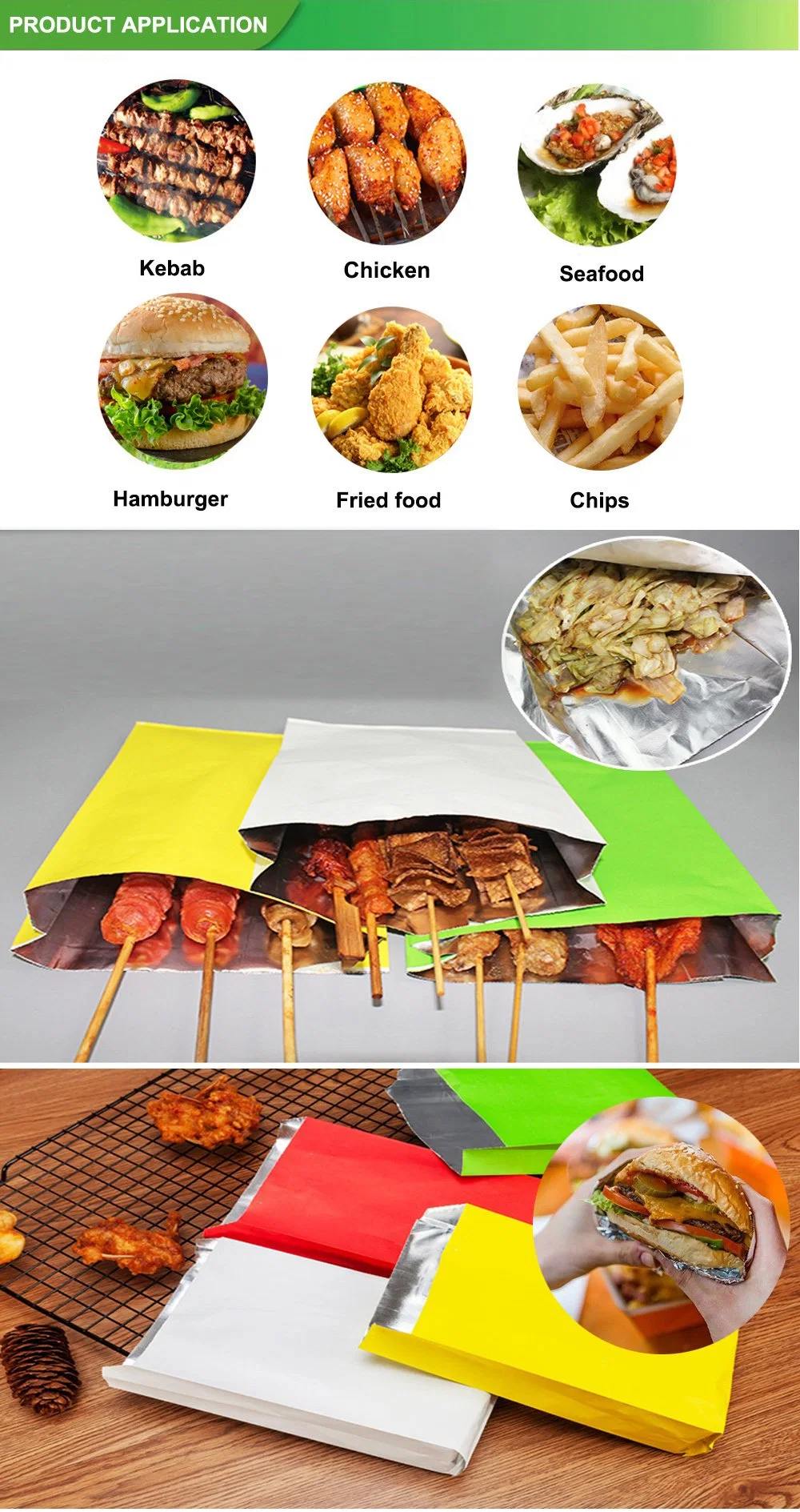 Burger Foil Lined Food Service Paper Sushi Restaurant Bag